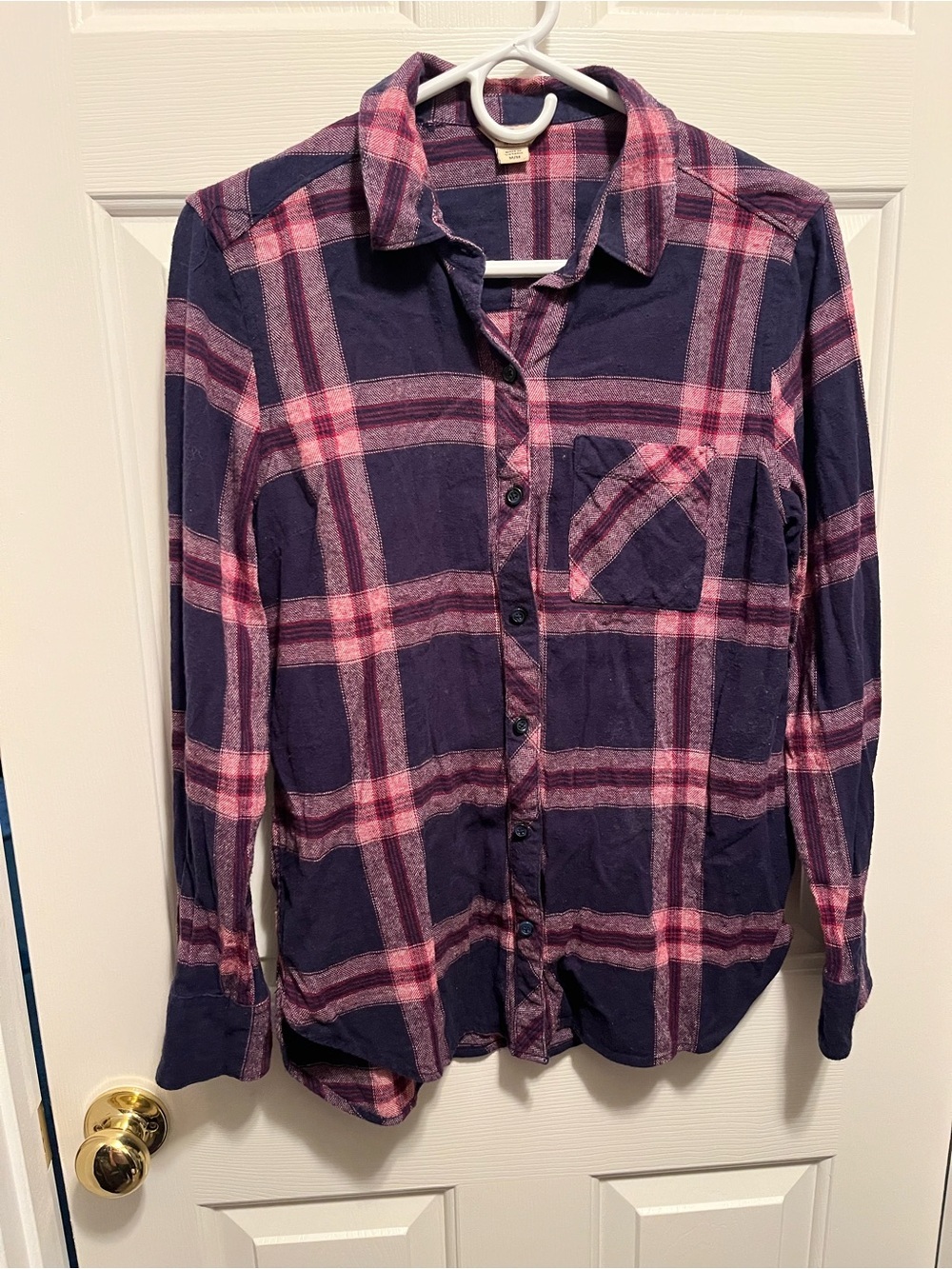 Woolrich Purple and Pink Plaid Button-Down Shirt 100% Cotton Womens Medium